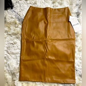 Camel Midi Faux Leather Skirt NEW WITH TAGS